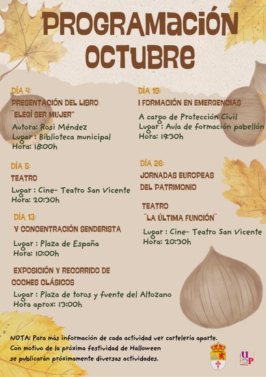 PROGRAMACIÓN ACTIVIDADES OCTUBRE EN FUENTES DE LEÓN