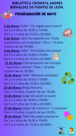PROGRAMACIÓN MAYO 2025 DE LA BIBLIOTECA DE FUENTES DE LEÓN