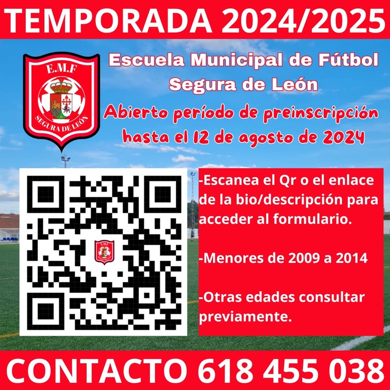 Abiertas las preinscripciones para la Escuela Municipal de Fútbol de Segura de León