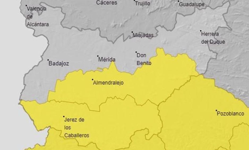 El sur de Badajoz en alerta amarilla este lunes por tormentas