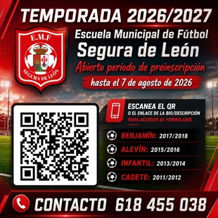 Abierto el plazo de preinscripción para la Escuela Municipal de Fútbol de Segura de León de cara a la temporada 2026/2027